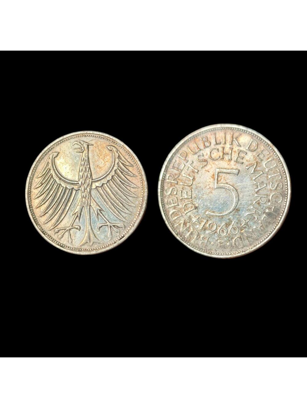 Germany 1966 F 5 Mark  0.625 Silver Coin KM #112.1 Natural Toned